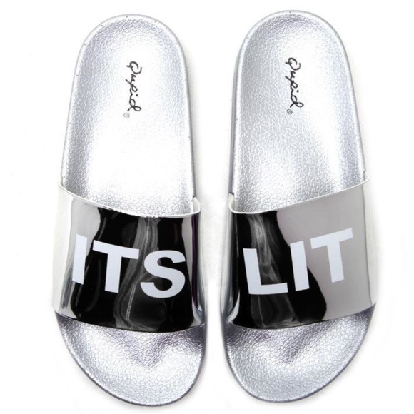 rue21 shoes its lit chrome silver slides sandals poshmark